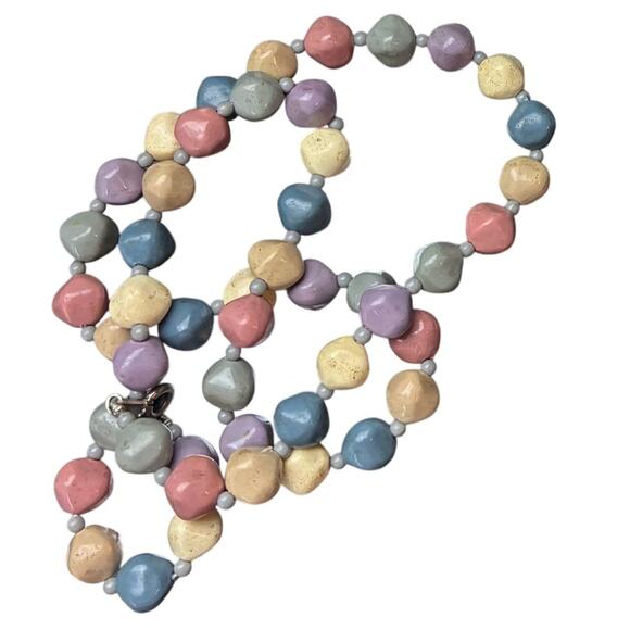 11" Multicolor Boho Hippi Necklace Muted Earth Tone Smooth Rock Pebbles Teacher - Picture 1 of 7